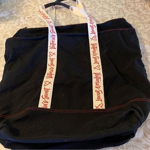 Victoria’s Secret Tote Bag Black Canvas Gorgeous - Picture 3 of 3